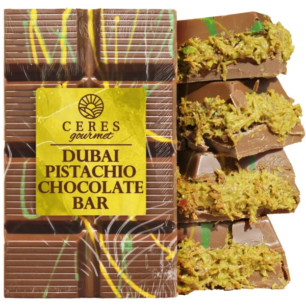 Dubai Chocolate Kunafa Pistachio Bar 7oz | Famous Dubai Chocolate Bar | Crispy Kunafe with Pistachio Paste | Gourmet Dessert Gift |Ideal Gift for All Occasions | Luxurious Chocolate Kunafa