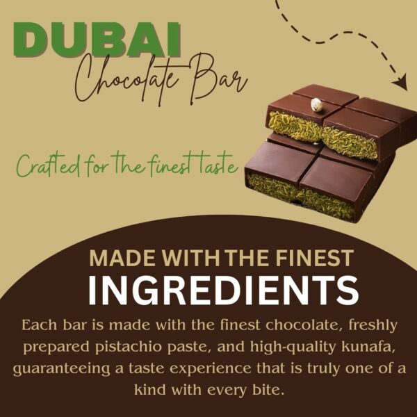 Dubai Kunafa Chocolate Bar 200GMS By Intense Oud | Rich Chocolate, Creamy Pistachio, Crispy Kunafa, The Viral Dubai Chocolate - Image 3