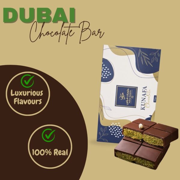 Dubai Kunafa Chocolate Bar 200GMS By Intense Oud | Rich Chocolate, Creamy Pistachio, Crispy Kunafa, The Viral Dubai Chocolate - Image 2